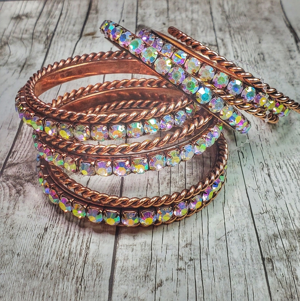 11 bracelet stack Copper AB crystal rhinestones